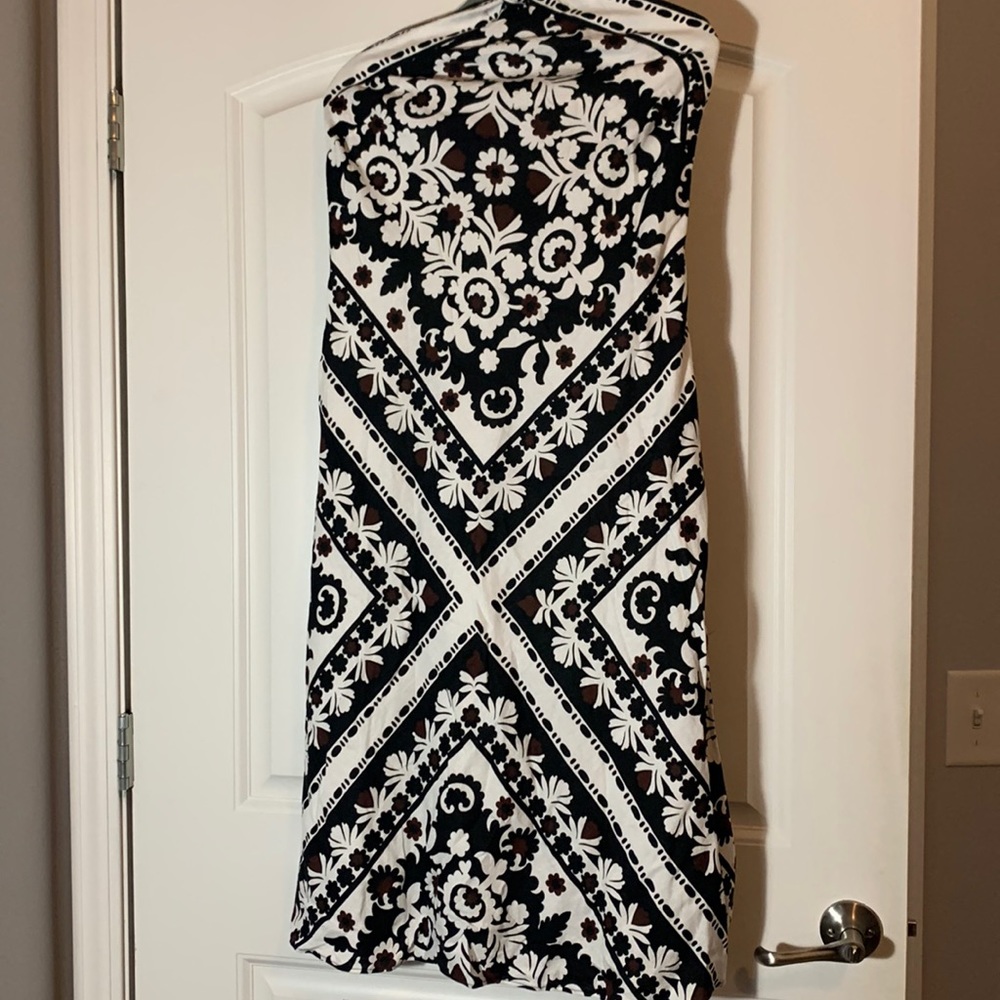 Ann Taylor Scarf Print Linen Blend Crossover Halter Dress, Size 6